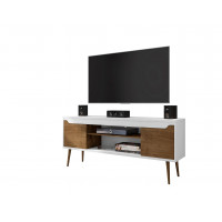 Manhattan Comfort 228BMC69 Bradley 62.99 TV Stand White and Rustic Brown with 2 Media Shelves and 2 Storage Shelves in White and Rustic Brown with Solid Wood Legs